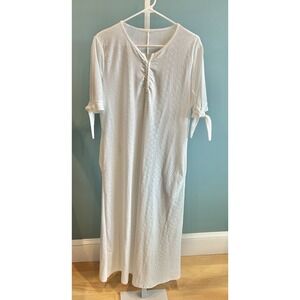 Women's Dress white eyelet knit cotton blend L pockets vacation Casual Cottage